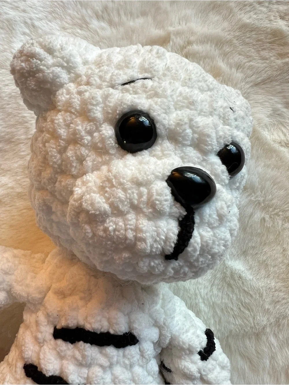 Handmade Crochet White Tiger Plush Black Stripe Stuffed Animal